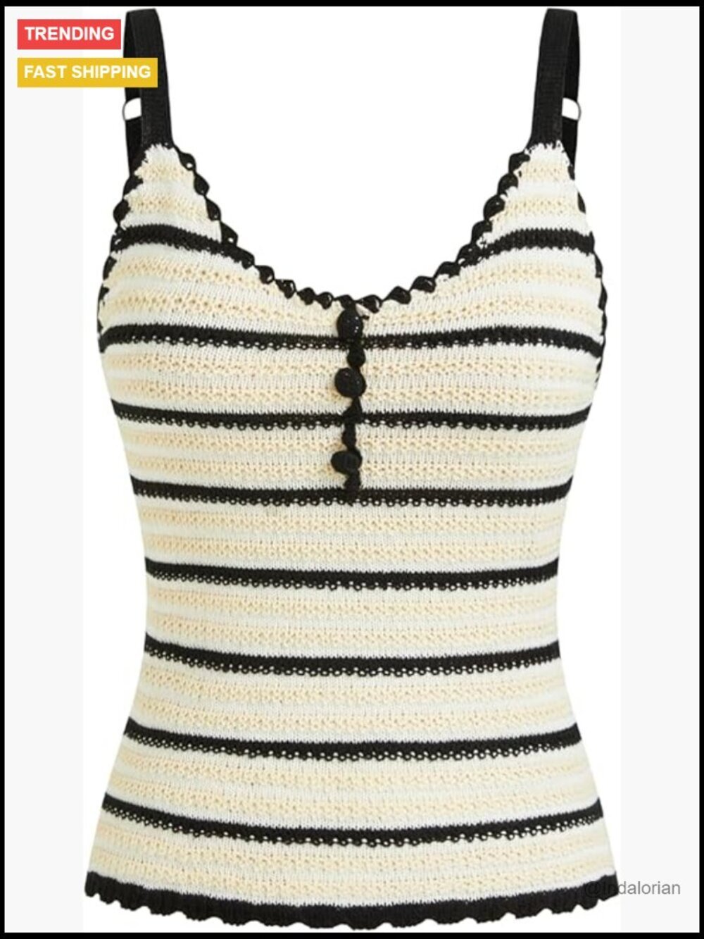 Striped Sleeveless Crochet Knit Scoop Neck Crop Tank Top